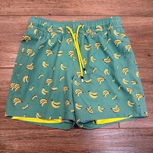 Surf Cuz-Boys Green Banana Print Swim Trunks